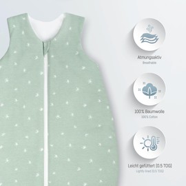 Julius Zöllner Summer Sleeping Bag Jersey 0.5 Tog, Washable at 60°C, Made in Germany, Oeko-Tex Standard 100, Stary, Size 50/56