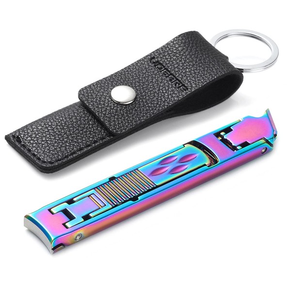 VOGARB Portable Nail Clippers for Thick Nails Ultra Thin Foldable Wide Jaw Opening Cutter with Safety Lock Double Head Curved and Bevel Trimmer for Toenail Fingernail Travel Design (Rainbow)