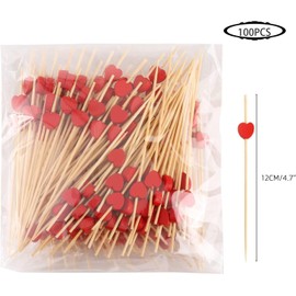 100 Pcs Cocktail Picks, 4.7 Inch Toothpicks for Appetizers, Bamboo Cocktail Sticks Skewers for Drinks, Desserts, Charcuterie, Party Fancy Toothpicks, Heart-Shaped Mini Food Picks Decorative.