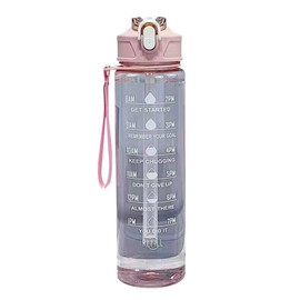 Water Bottle 900ml Sport Drinks Jug with Time Marking & Lock Cover, Leak Proof 900ml Water Bottle with Portable Straps, Purple Water Canteen Bottle (pink)