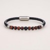 COAI Men's Leather Onyx Red Tiger Eye Stone Beaded Bracelet