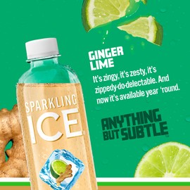 Sparkling Ice, Ginger Lime Sparkling Water, Zero Sugar Flavored Water, with Vitamins and Antioxidants, Low Calorie Beverage, 17 fl oz Bottles (Pack of 12)