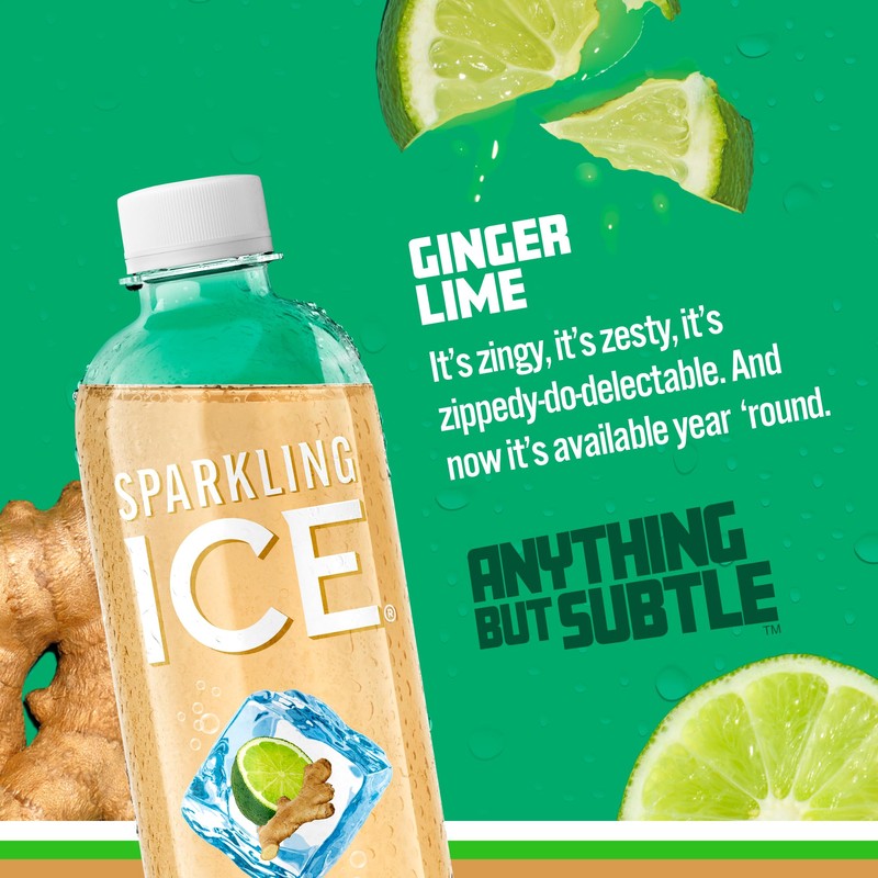 Sparkling Ice, Ginger Lime Sparkling Water, Zero Sugar Flavored Water,
