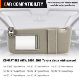 Sun Visor with Light for 2009-2016 Toyota Venza with Sunroof, Left Driver Side Beige Sunvisor Replacement 74320-0T021-A1