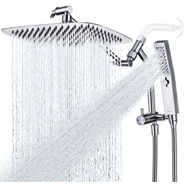 G-Promise All Metal 12 Inch Shower Head with Massage Mode Handheld, Rain Shower Head with Handheld Spray Combo, 3-Way Diverter with Pause Setting, 11 Inch Adjustable Extension Arm (Chrome)