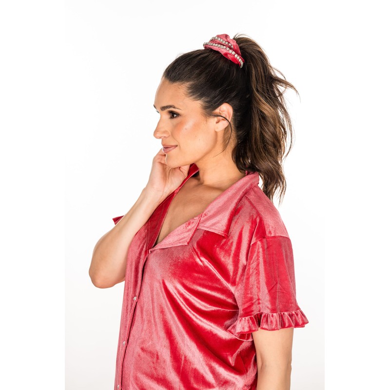 Violet and Brooks Embellished Scrunchie - Olive