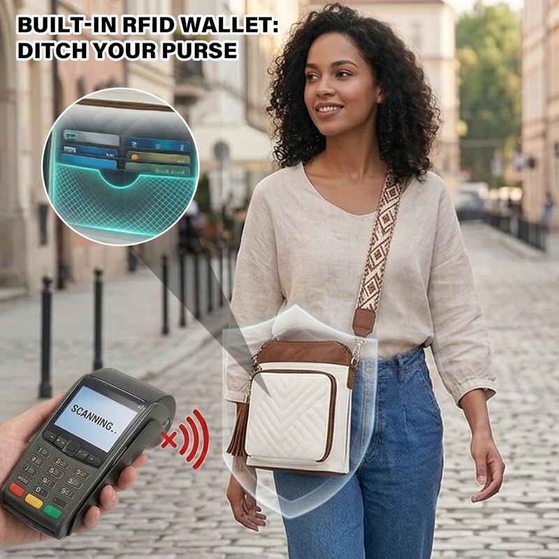 Travistar Bolsa Crossbody Mujer, Bandolera Mujer Cuero PU, Protección RFID
