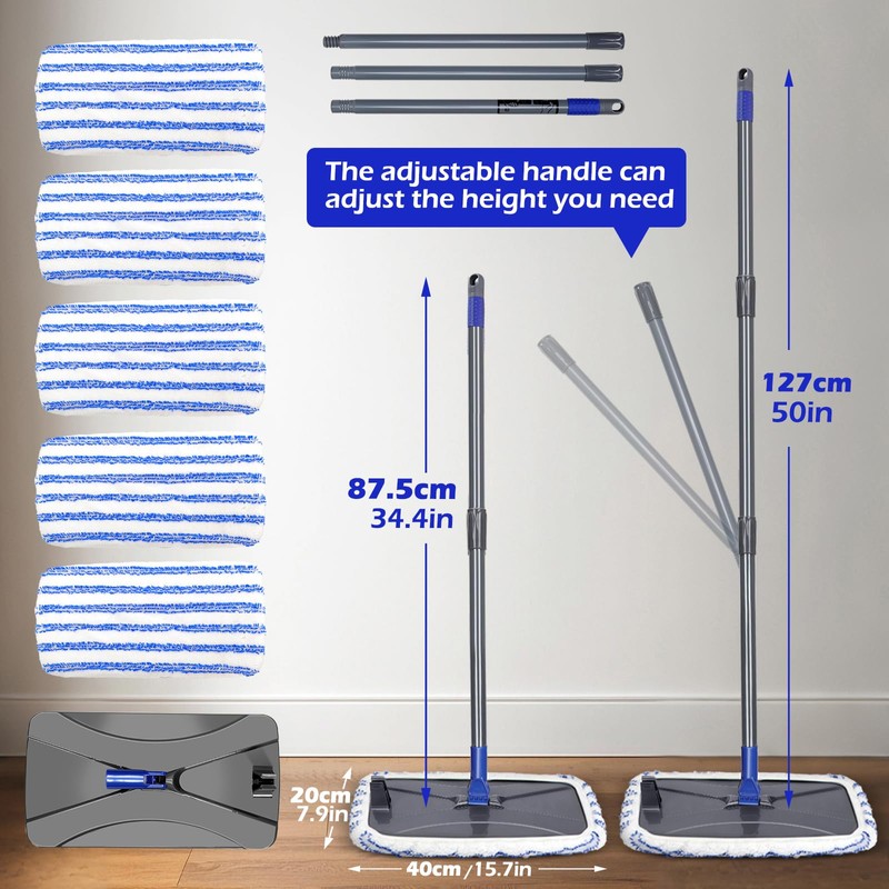 Masthome Microfiber Mop,Large Surface Flat Mop with 5 Reusable Pads,Hardwood