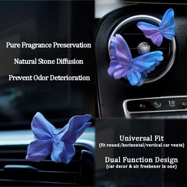 Butterfly Car Diffuser Stone with 10ml Essential Oil-Air Freshener Diffuser Decoration for Women&Girls-Universal Fit for Common Vents, Gift-Ready Premium Car Aromatherapy Vent Clips