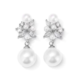 LEMOXIVI Pearl Drop Dangle Earrings for Women, Pearl Wedding Earrings for Brides Dangling, CZ Bridal Earrings for Wedding Bridesmaids, Prom Jewelry Gifts, Style3-Silver