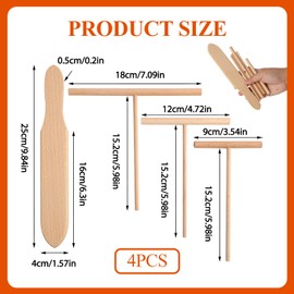 LEIBOCHAO 4-Piece Crepe Distributor for Kitchen Utensils, Wooden Cooking Tool, Crepe Spatula Made of Beech Wood, T-Shaped Crepe Spatula, Rake, Crepe Distributor, Easy to Clean Crepe Rake