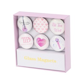 Buqoo Strong Magnets for Refrigerator Round Glass Megnetic Stickers with Inspirational Quotes 6-Count Cute Decorative Magnets for Whiteboard (Light Pink)