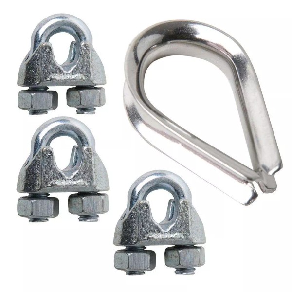 SecureLine 1/16in. WIRE ROPE CLIP & THIMBLE SET 7317S~Zinc Plated