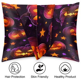 Stars Pumpkin Lights Satin Pillowcase with Zipper Standard Size Silk Pillowcase Cooling Satin Pillow Cases for Hair and Skin Silk Pillow Cases 20"x26" Silky Pillow Cover Decor for Bedroom, Sofa