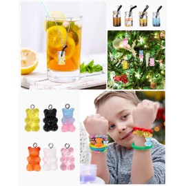 Zawaer 125 Pieces Charms Bubble Tea Beads Butterfly Bear Pendant Set, Accessories for Earrings, Bracelets, Necklaces, Keyrings, Bracelets, Jewellery Making Kit for Rings, Necklaces, Gift