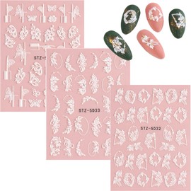 5D Embossed Flower Nail Art Stickers,Self-Adhesive Flowers Nail Decals,Colorful Floral Nail Art, Rose Butterfly Stickers for Nail Art,for Women Manicure Decoration (Flower 7)