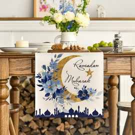 Artoid Mode Castle Lantern Flower Ramadan Table Runner, Seasonal Kitchen Dining Table Decoration for Home Party Decor 13x36 Inch