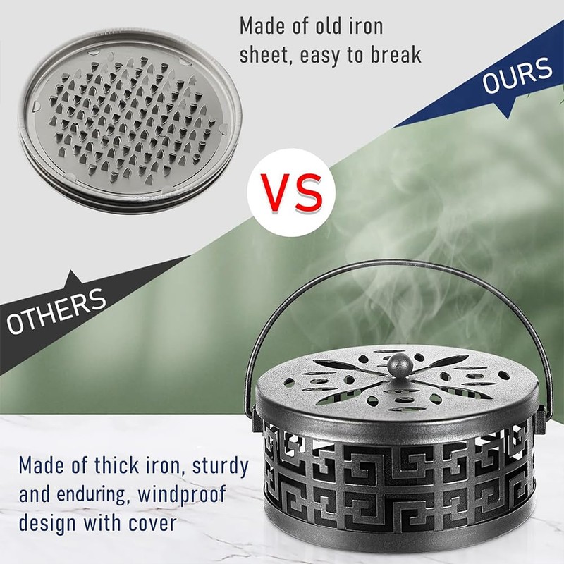 Retyion Exquisite Metal Mosquito Coil Holder Long-Lasting Coil Incense Burner