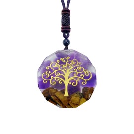 EDEN'S CALL EDEN'S CALL Orgone Necklace, Tree of Life Orgonite Healing Crystal Stone Pendant Necklace for Spiritual Healing and Meditation Energy Talisman Sacred Geometry Tiger's Eye Necklaces, Amethyst