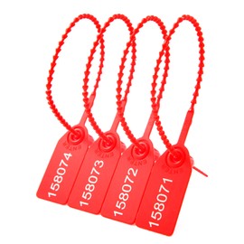 Lzbignun 100 Plastic Tamper Seals Numbered Security Tags Zip Ties for Fire Extinguishers Pull Tite Safety Tabs Disposable Self-Locking Security Seals (Red)
