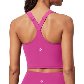 IUGA Buttery Adjustable Workout Tank Tops Woman with Built in Bra Y Back Longline Sports Bra Athletic V-Neck Crop Tops Hot Pink