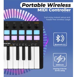 Vangoa Beat Maker for Music Production, 25 Keys Midi Pad Beating Makers Machine, Wireless Mini Controller Keyboard Computer Recording Midi Controllers 16 RGB Drum Pads for Beginners Music making