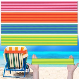 Boao 4 Pcs Large Towel Bands for Beach Chairs 15.75x1.97in Towel Clips Lounge Beach Pool Chairs Towel Strap Holder Elastic Windproof Beach Accessories Gifts for Christmas (Stripe)