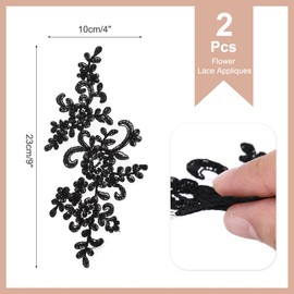 sourcing map 2 Pcs Flower Lace Appliques 3D Embroidery Lace Patch Sewing Addition Embellishments for Wedding Bridal Dress Clothes DIY Crafts Accessories Lace Decoration, Black (23cm)