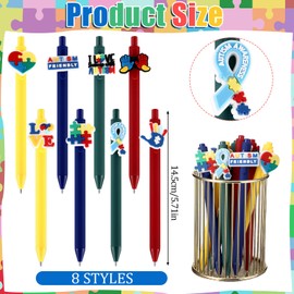 Lingvee 24 Pcs Autism Awareness Pens Bulk Colorful with Silicone Focal Beads Multicolor Ballpoint Pen Black Ink Autism Awareness Month Gifts for Women Men Kids Teen Gifts