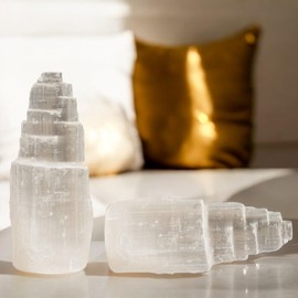 Samsari Selenite Crystal Tower – Natural Healing, Calming Effects, Home Decor, and Meditation with Free Digital Gratitude Journal (4 inches)