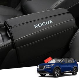 Great-luck Leather Center Console Cover Armrest Pad Protector Armrest Box Cover Accessories Keep Your Armrest in a More Comfortable Feeling(White Stitches) for Nissan Rogue(2021 2022)