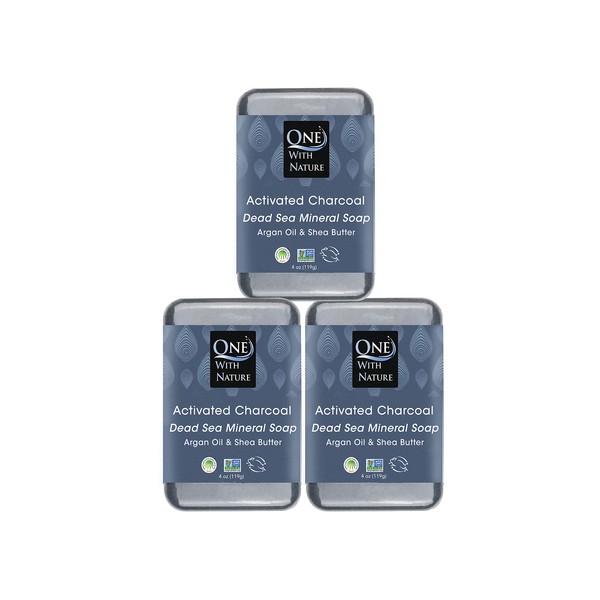 DEAD SEA Salt CHARCOAL SOAP 4 OZ 3 pk – Activated Charcoal, Shea Butter, Argan Oil. For Problem Skin, Skin Detox, Anti Aging, Natural Essential Oil Fragrance.