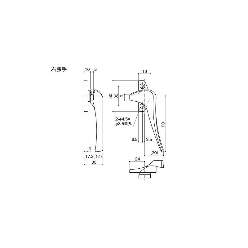 中西産業 開窓 カムラッチハンドル R DC-660R