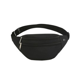 Dinghaole Black Bum Bags, Waist Fanny Packs for Men Women Fashion Bum Bag, with Headphone Jack and 3-Zipper Pockets Adjustable Belt for Sports Travel Outdoor Cycling Walking Dog