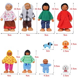 Aolso Wooden Dolls House Family Dolls Toys, Sets of 7 People Wooden Doll House Dolls with 4 Dogs, Lovely Happy Family Dolls Playset DollHouse Accessories, Dolls People Playset for Kids