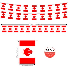 AhfuLife 1 Pack Canada Flag Bunting for Party Decorations, 30 PCS Canada String Flags- Double Sided for National Day Football Fan Party Decorations (5.5×8.3 Inch -33 Ft)