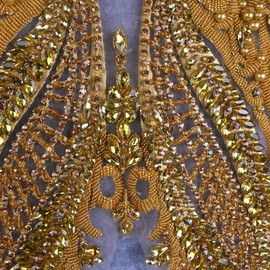 La Belleza Gold Bodice Rhinestones Appliques Patch for Dress,hot Hand-Made Beaded Appliques for Cloth or Bridal 12.5" *21.8" V Neck Large Pattern and can be Cut for Designs