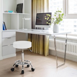 Yaheetech Rolling Stool Adjustable Spa Chair with Wheels Small Round Stool Shop Tattoo Chair, White