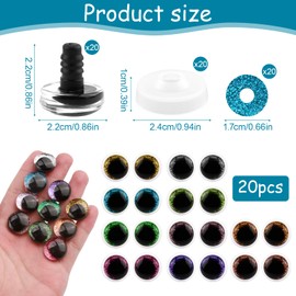 Pack of 20 Glitter Eyes for Crochet Animals, 20 mm Safety Eyes for Crochet Animals, Amigurumi Eyes with Washers, 3D Design, Plastic Craft Eyes for Dolls, Teddy Bears, Plush Toys and Stuffed Animals