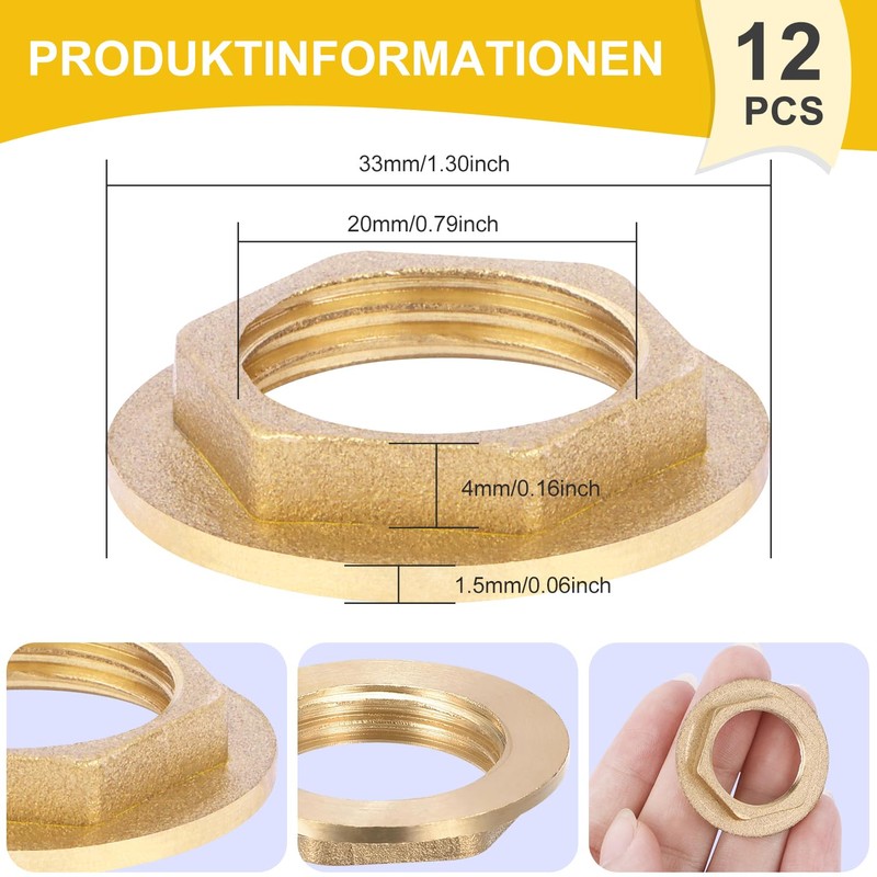 Hex Lock Nuts Brass Bulkhead Fitting 1/2 Inch Flange Hex