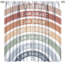 YungHo Boho Rainbow Curtain, Classroom Book Center Calming Corner Playroom Decor, I Am Kind Smart Brave Home Girls Room Blackout Window Treatment, Iridescence 21" W x 54" L x2【Blackout】