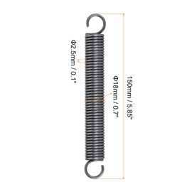 sourcing map Extension Spring - 2.5mm Wire Dia, 18mm OD, 150mm Free Length Spring Steel Small Dual Hook Tension Spring, 6Pcs