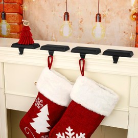 4PCS Black Christmas Stocking Mantle Holders Base Heavy Weighted Stocking Hooks Fireplace Stocking Hanger for House Holiday Yards Mantle Holder Décor (Black,4)