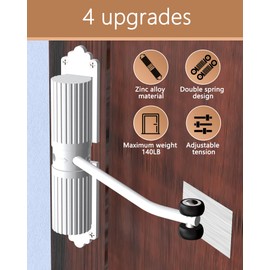 2 Pack White Door Closers, Safety Spring Door Closers, Adjustable Closing Door Hinge, Metal Doors Don't fit, to Convert Hinged Doors to Self Closing Doors. Up to 140LB can be Pushed