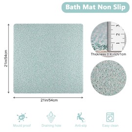 MORROWCAMP Square Shower Mat, Anti Mould Bath Mat 53 x cm, Loofah Mats for Inside Shower, Washable with Drain, Quick Dry Bathroom Floor, Bathtub Elderly, White & Green