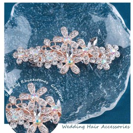 TseenYi Flower Crystal Hair Barrette Clip Rhinestone Wedding Hair Clip Barrette Gold Crystal Hairpin Shine Bridal Crystal Decorative Headpieces Hair Jewelry for Women and Girls(Transparent Crystal)