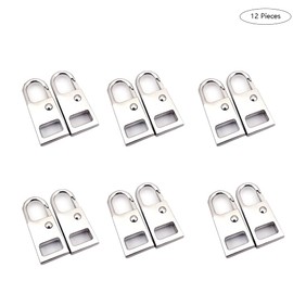 Pack of 12 Zip Pull, Zipper Tags, Zip Pull Tabs Replacement, Removable, Smooth and Durable, for Luggage, Suitcase, Coat, Bag, Boots (Silver)
