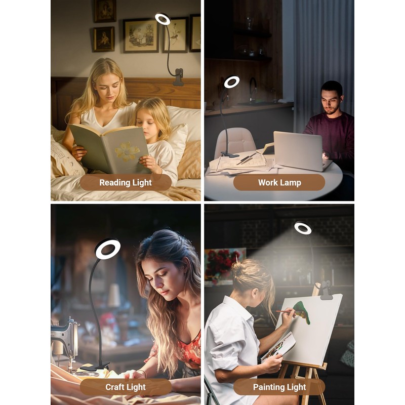 Clip on Lamp,5 Colors+10 Brightness LED Desk Lamp with Clamp,550lm
