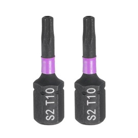 sourcing map 2pcs TT10 Torx Screwdriver Bit 1/4" Hex Shank 25mm/1" Length Magnetic Star 6 Point Head Hex Bits S2 Steel Screw Driver Bit with Hole Industrial Grade Electric Drill Bits