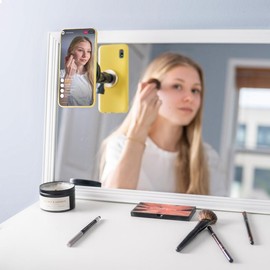 hula+ Magnet Phone Holder Reusable Stand, Portable Mount for Shower, Mirror, Kitchen, Window, & Bathroom Compatible. Compatible with All Phones, Ideal for Content, TikTok, Instagram, Movies & Music - Color: Space Gray